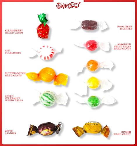 Swirleey Christmas Hard Candy Assortment - 3 Pounds - Old Fashion Classic Hard Candy - Assorted Flavors - Root Beer Barrels, Butterscotch, Strawberry Bon Bons, Sour Balls, Coffee Discs and More