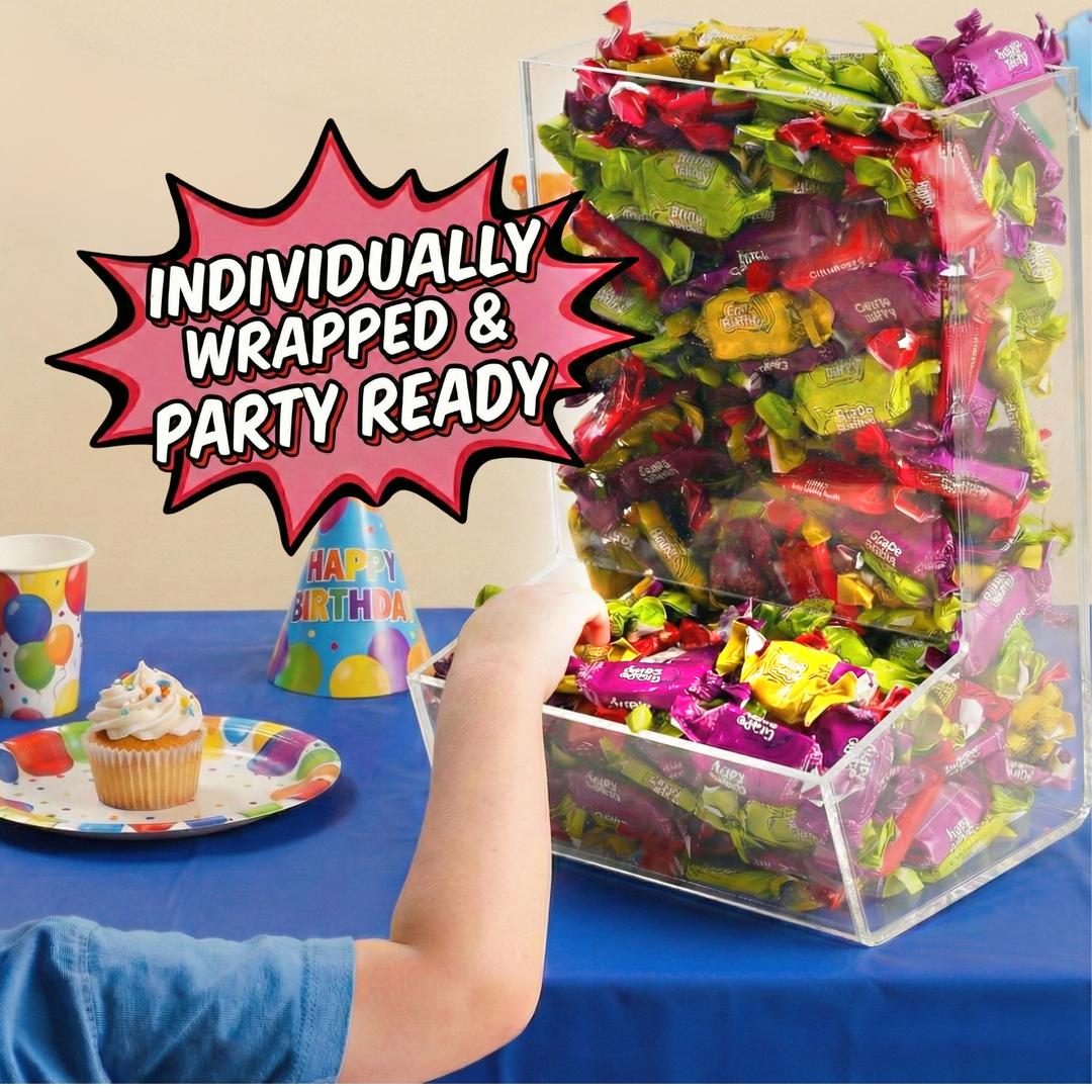 Bulk Dooboe Mini Taffy Candy - Approx. 700 Candies - Assorted Fruity Flavors - Bulk 13 Pound Box - Taffies Individually Wrapped for Pinatas, Parades, Candy Buffet - Apple, Strawberry, Grape, Banana