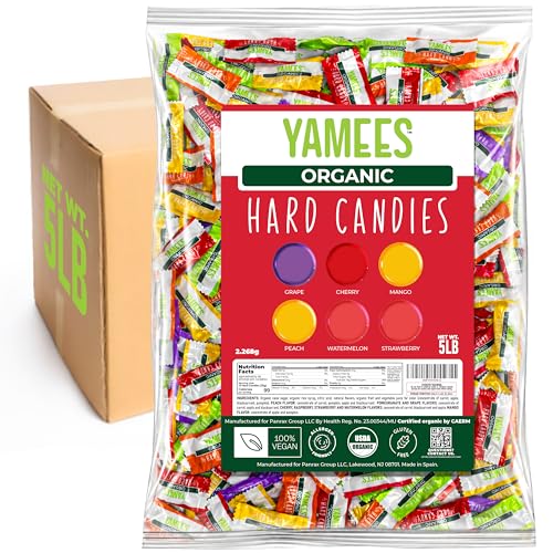 YAMEES Organic Hard Candy 5 lb Bulk Candy Assortment, Mixed-Fruit Hard Candy for Parties, Candy Bowls, Birthdays, Events & Everyday Sharing