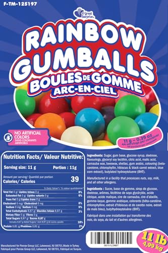 Bulk Rainbow Gumballs  11 lb, Approx. 470 Pcs. Naturally Colored Gumballs with No Artificial Dyes  Perfect for Office Candy Bowls, Breakrooms, Vending Machines & Party Buffets