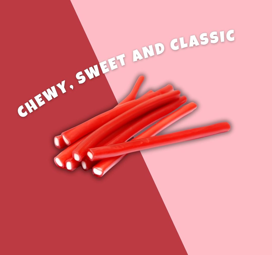 Lalees Bulk Red Licorice Candy - Approx. 240 Packs - 8 Pound Box of Candy - Strawberry Licorice Ropes - Individually Wrapped Red Candy - Lanky Licorice Ropes