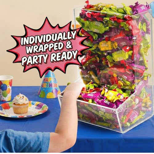 Mini Taffy Candy - 5 Pounds - Approx. 280 Pcs. - Bulk Individually Wrapped Chewy Candy - Assorted Fruity Flavors Apple, Strawberry, Grape, Banana