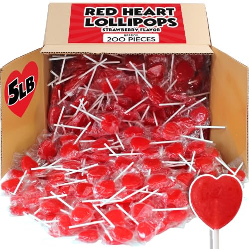 A Great Surprise Red Heart Lollipops  5 lb Bulk (200 ct)  Individually Wrapped Candy for Camp Rewards