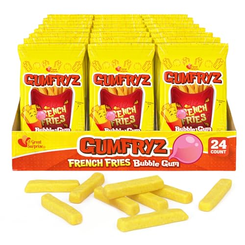 French Fries Bubble Gum  24 Count Bulk Pack  Novelty Fry-Shaped Bubble Gum Bags  No Artificial Dyes  Fun Food Theme Party Candy
