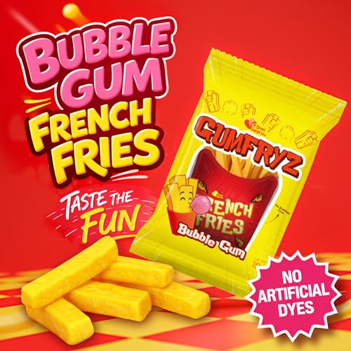 French Fries Bubble Gum  24 Count Bulk Pack  Novelty Fry-Shaped Bubble Gum Bags  No Artificial Dyes  Fun Food Theme Party Candy