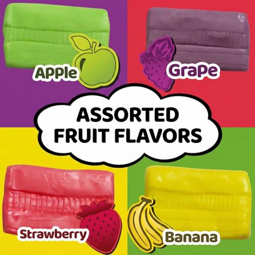 Mini Taffy Candy - 5 Pounds - Approx. 280 Pcs. - Bulk Individually Wrapped Chewy Candy - Assorted Fruity Flavors Apple, Strawberry, Grape, Banana