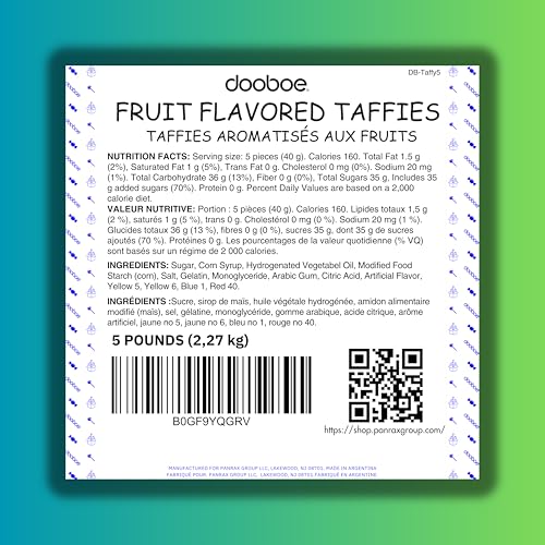 Mini Taffy Candy - 5 Pounds - Approx. 280 Pcs. - Bulk Individually Wrapped Chewy Candy - Assorted Fruity Flavors Apple, Strawberry, Grape, Banana