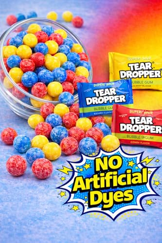 Tear Droppers Sour Gumballs  250 Count - No Artificial Dyes - Individually Wrapped  Cherry, Lemon & Blue Raspberry  Bulk Sour Candies