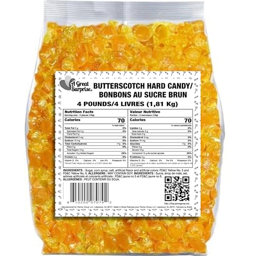 A Great Surprise Premium Butterscotch Hard Candy  4 lb - Individually Wrapped Butterscotch Candy Discs Buttons - Classic Creamy & Old Fashioned Butterscotch flavor Candy