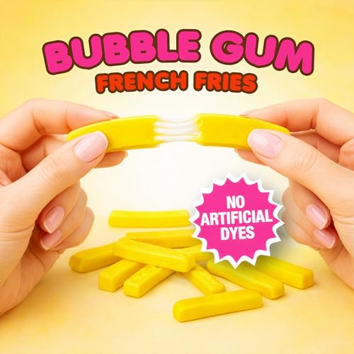 French Fries Bubble Gum  24 Count Bulk Pack  Novelty Fry-Shaped Bubble Gum Bags  No Artificial Dyes  Fun Food Theme Party Candy