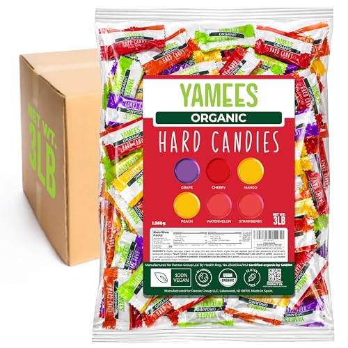 YAMEES Organic Hard Candy 3 lb Bulk Candy Assortment, Mixed-Fruit Hard Candy for Parties, Candy Bowls, Birthdays, Events & Sharing