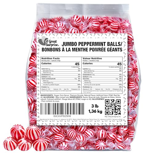 Peppermint Candy Balls Bulk  3 lb  Individually Wrapped Red & White Hard Mints  Classic Round Peppermints for Candy Buffets, Party Favors & Events
