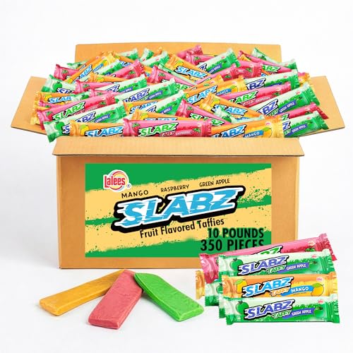 Lalees Taffy Slabz - 10 Pounds - 350 Pcs. - Assorted Fruit Flavors - Bulk Chewy Candy Bars - Individually Wrapped Taffy Candy for Party Favors, Birthday Parties
