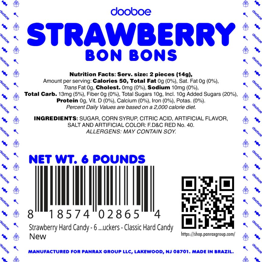 Dooboe Strawberry Hard Candy  6 lb Bulk  Strawberry Filled Bon Bons  Individually Wrapped Red Candy, Offices & Candy Bowls