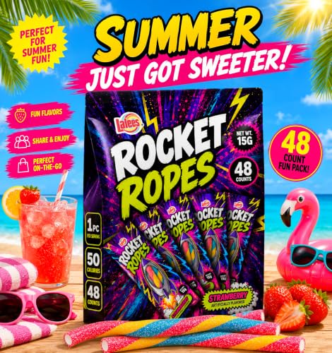 Rocket Ropes Rainbow Candy Filled Licorice, 48 Count -15g Each