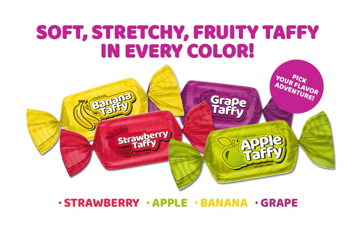 Bulk Dooboe Mini Taffy Candy - Approx. 700 Candies - Assorted Fruity Flavors - Bulk 13 Pound Box - Taffies Individually Wrapped for Pinatas, Parades, Candy Buffet - Apple, Strawberry, Grape, Banana