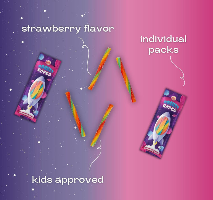 Bulk Lalees Sour Licorice Ropes - Approx. 240 Fun Size Packs - 8 Pound Box - Strawberry Licorice Candy Individually Wrapped for Schools, Camp, Piñata - Rocket Ropes Candies