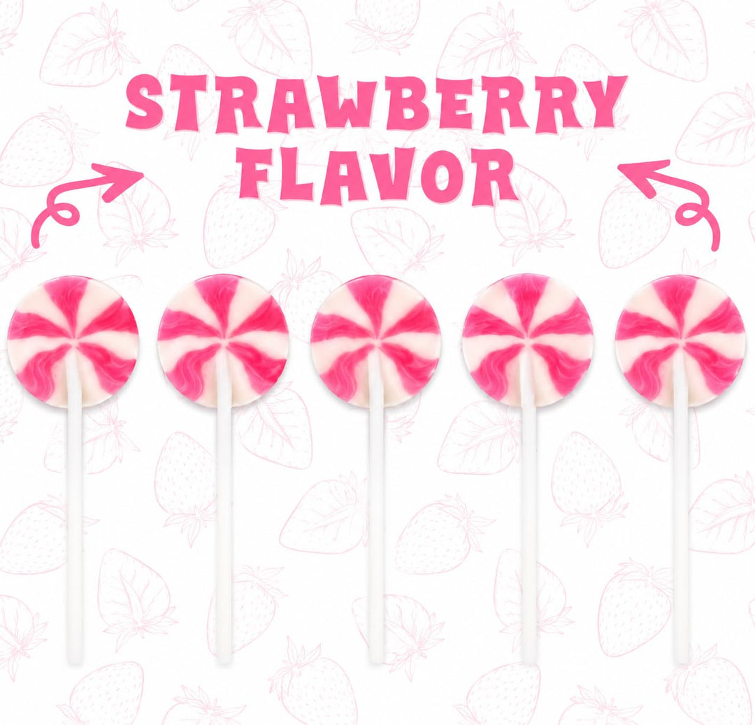 Swirleey Pink Lollipops - 2 Pounds - Strawberry Flavor - Bulk Pink Spring Candies for Buffet - Suckers for Classroom Parties, Baby Shower, Baby Girl, Theme Parties