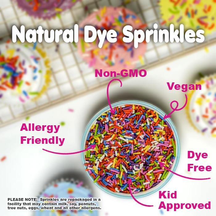 Dye-Free Rainbow Sprinkles 2.2 lb Vegan Jimmies for Cookies Cake Ice Cream