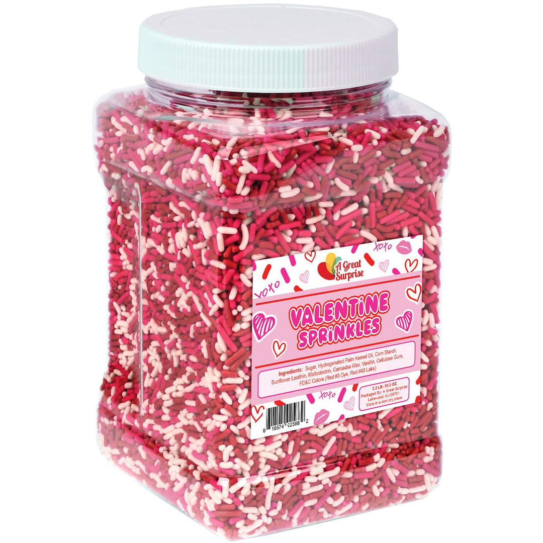Valentines Day Sprinkles - 2.2 Lb - Pink, Red and White Jimmies - Cookie, Cupcake, Cake Decorating in Bulk