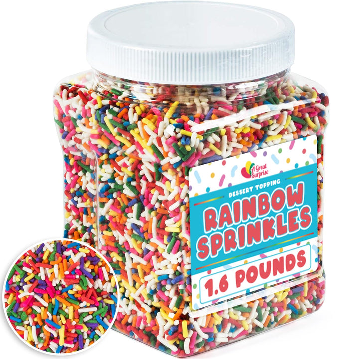 Rainbow Sprinkles - 1.6 Pounds - Chistmas Baking Toppings - Colorful Rainbow Jimmies for Cake Decorating, Baking, Cupcakes, Cookies