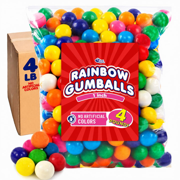 Bulk Rainbow Gumballs 1 Inch 4 lb, No Artificial Dyes Vending Candy Refills
