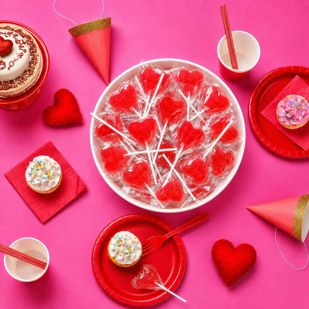A Great Surprise Red Heart Lollipops  5 lb Bulk (200 ct)  Individually Wrapped Candy for Camp Rewards