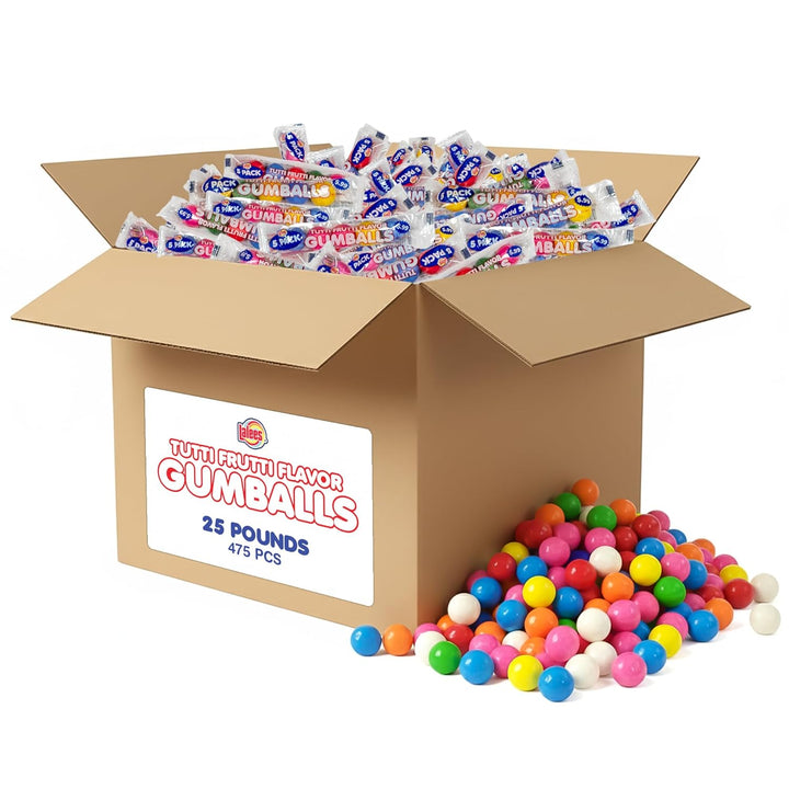 Lalees Bulk Gumball Tubes - Approx. 475 Pieces - Wholesale 25 Pounds Rainbow Gumball Tubes - Chewing Candy For Sporting Events, Carnivals, Business - Natural Flavors, No Artificial Colors