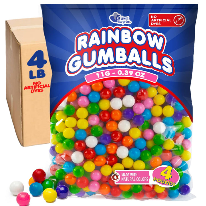 Bulk Mini Gumballs (-Inch)  4 lb Bag  Naturally Colored Gum  No Artificial Dyes  Rainbow Gumballs for Vending Machines, Piatas, Candy Buffets, Party Favors, Schools, Offices & Bulk Candy Displays