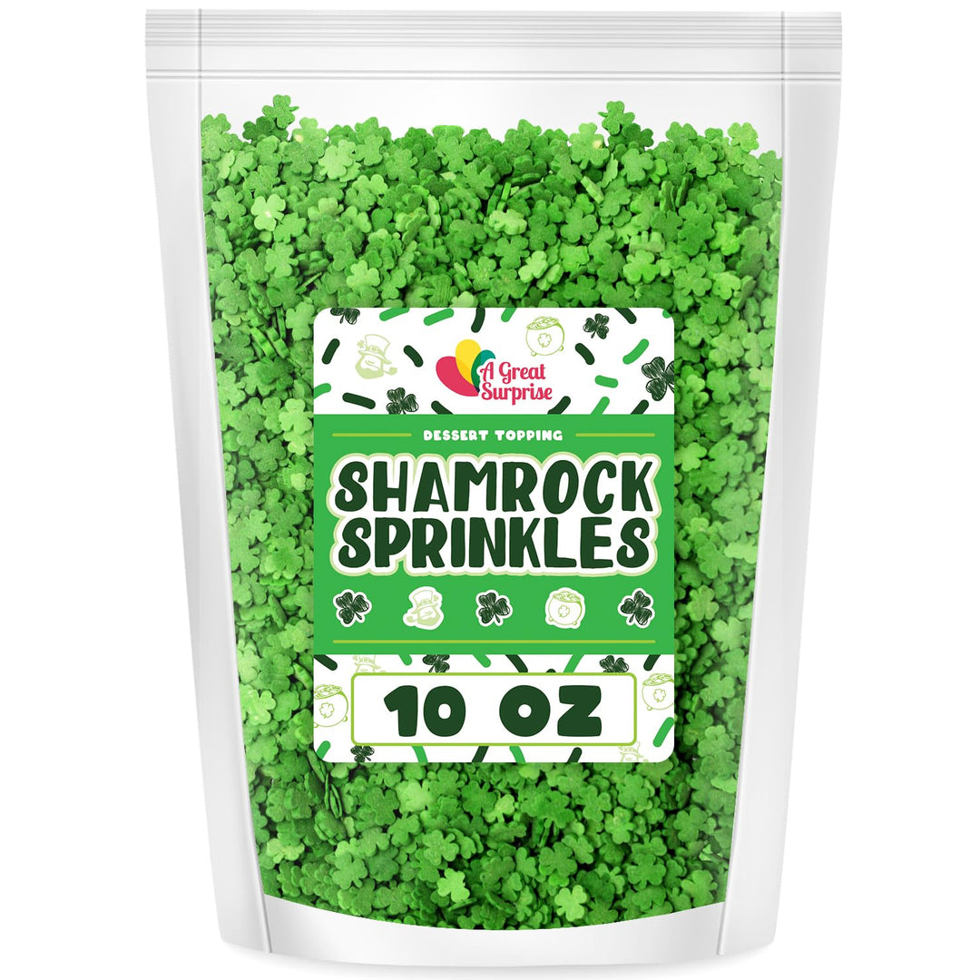 St. Patricks Day Sprinkles - 10 Oz - Green Shamrock Sprinkles - Clover Cupcake Toppings - Bulk Shamrock Shaped Quins For Cookies, Cake Decorating