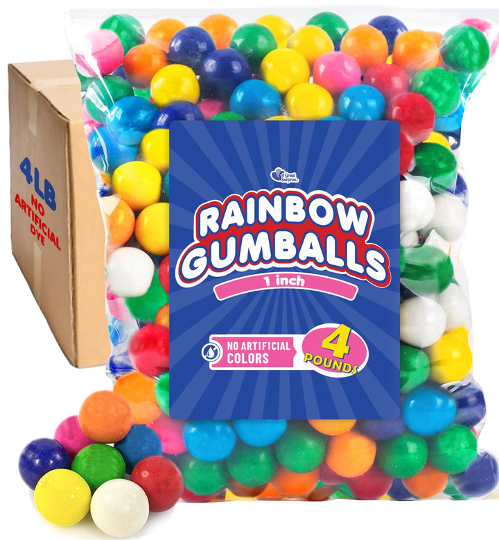 A Great Surprise  1-Inch Rainbow Gumballs  4 lb Bulk Bag  No Artificial Dyes  Vibrant Naturally Colored Gumballs for Vending Machines, Candy Buffets, Party Favors & Refills