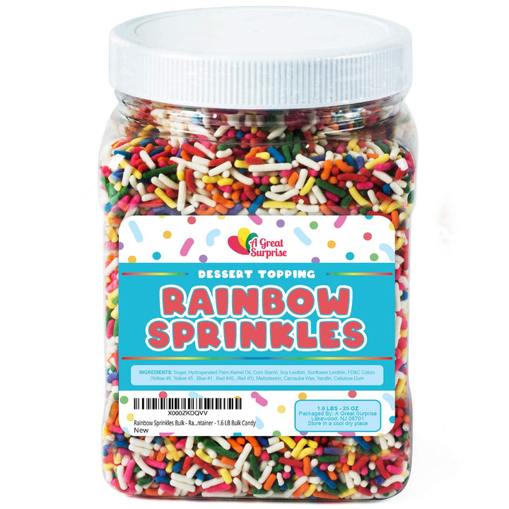 Rainbow Sprinkles - 1.6 Pounds - Chistmas Baking Toppings - Colorful Rainbow Jimmies for Cake Decorating, Baking, Cupcakes, Cookies