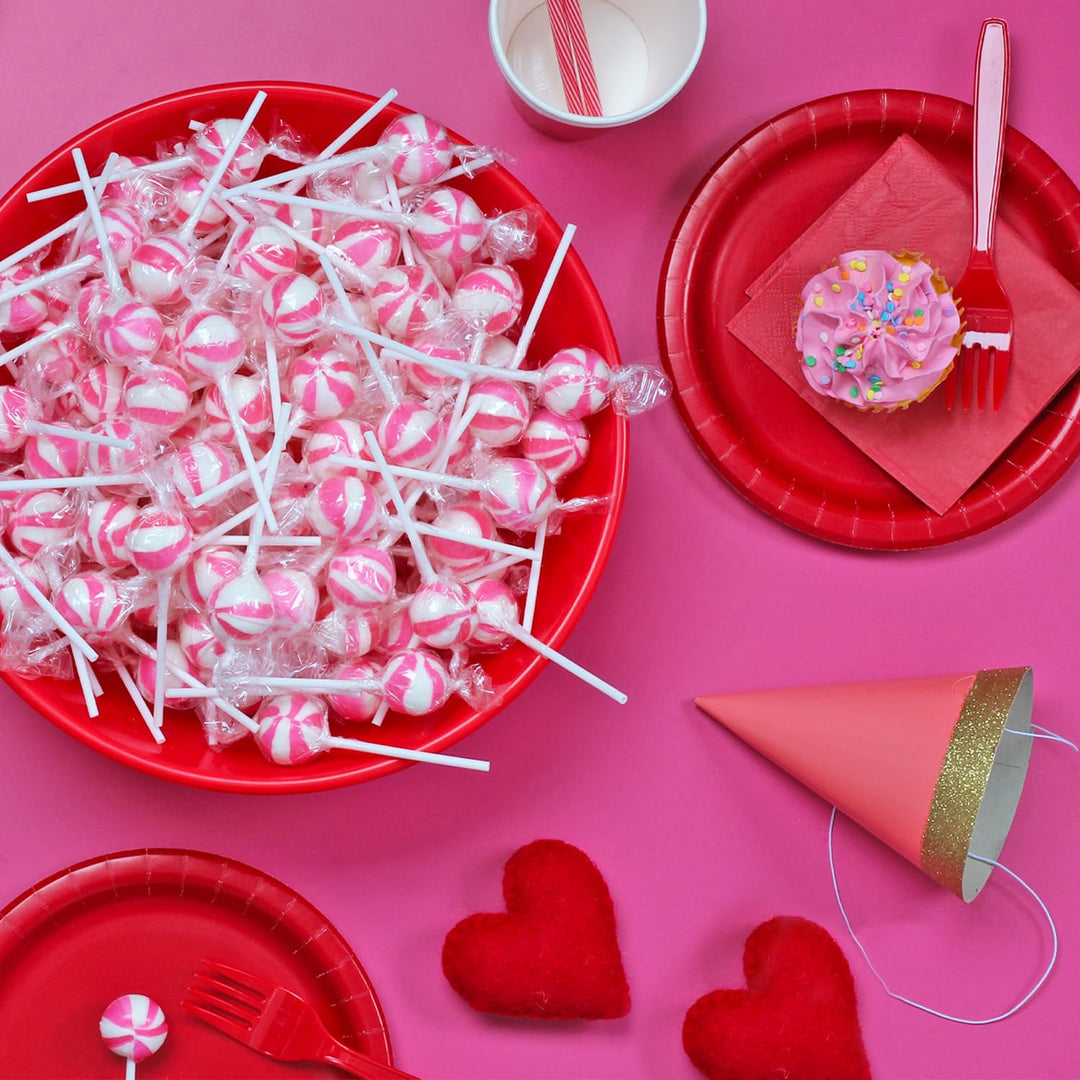 Swirleey Pink Valentine's Day Lollipops - 2 Pounds - Strawberry Flavor - Bulk Pink Candies for Buffet - Suckers for Classroom Parties, Baby Shower, Baby Girl, Theme Parties