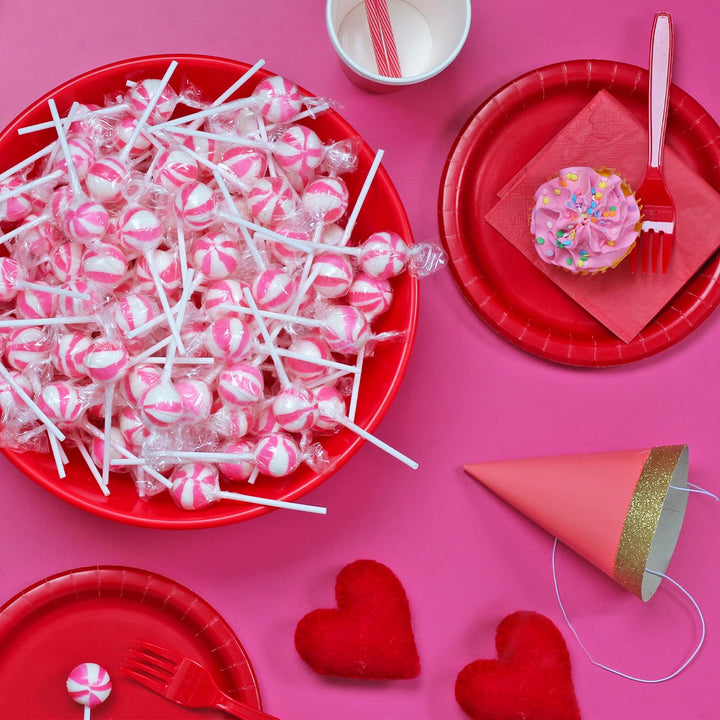 Swirleey Pink Valentine's Day Lollipops - 2 Pounds - Strawberry Flavor - Bulk Pink Candies for Buffet - Suckers for Classroom Parties, Baby Shower, Baby Girl, Theme Parties