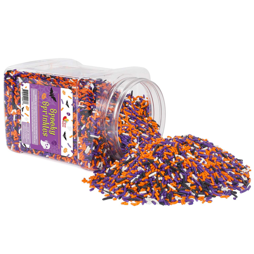 A Great Surprise Halloween Sprinkles - 2.2 LB - Orange, Black, Purple and White Jimmies - Spooky Season Sprinkles