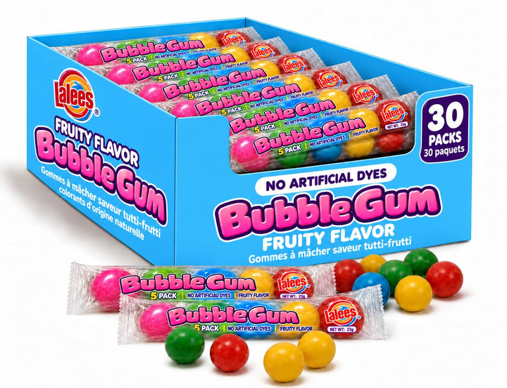 Lalees Gumball Tubes  30 Pack, Rainbow Gum with No Artificial Dyes