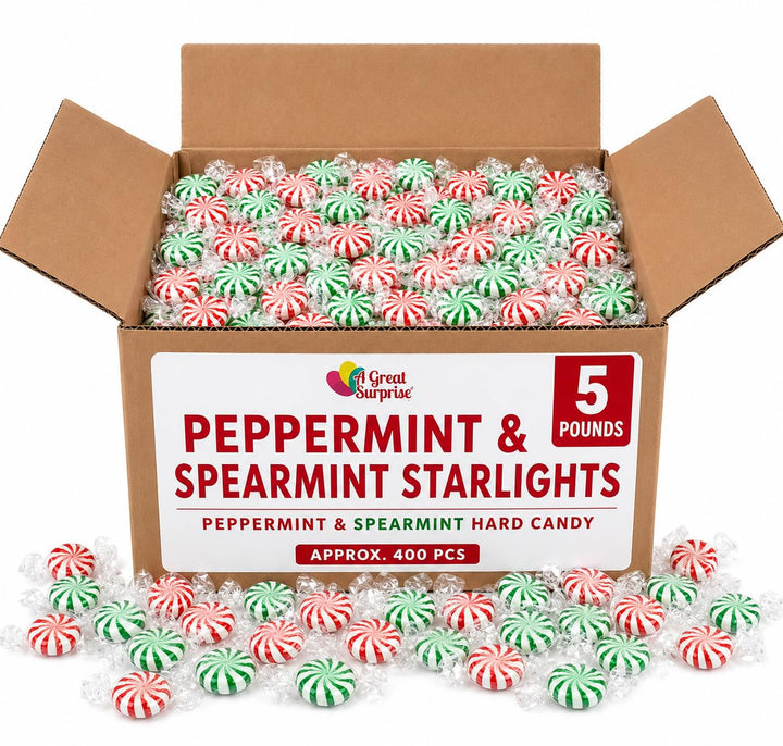 A Great Surprise Starlight Mints Bulk - 5 Pounds - Refreshing Mint Candy Individually Wrapped - Spearmint and Peppermint Hard Candy - Office, Hospitality
