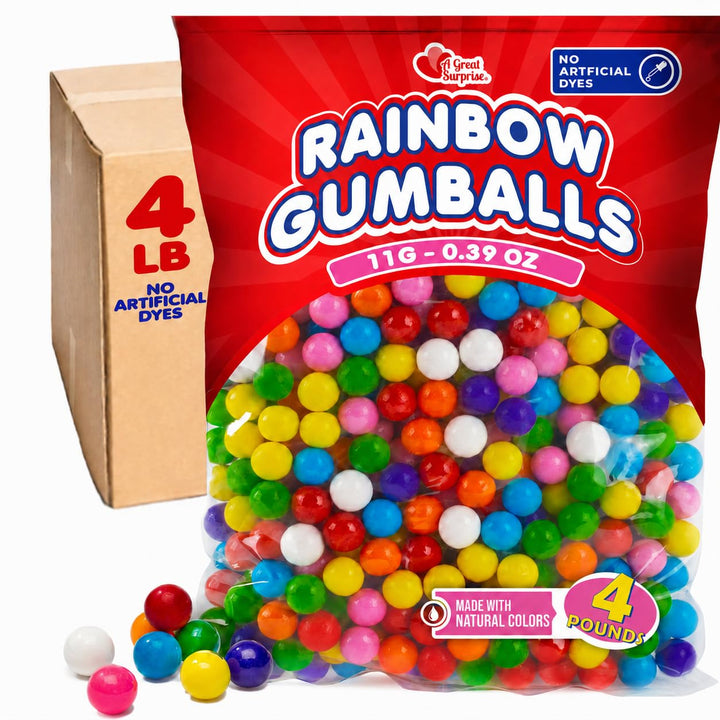 Bulk Mini Gumballs, -Inch  4 lb, Dye-Free Rainbow Gum for Vending Refills