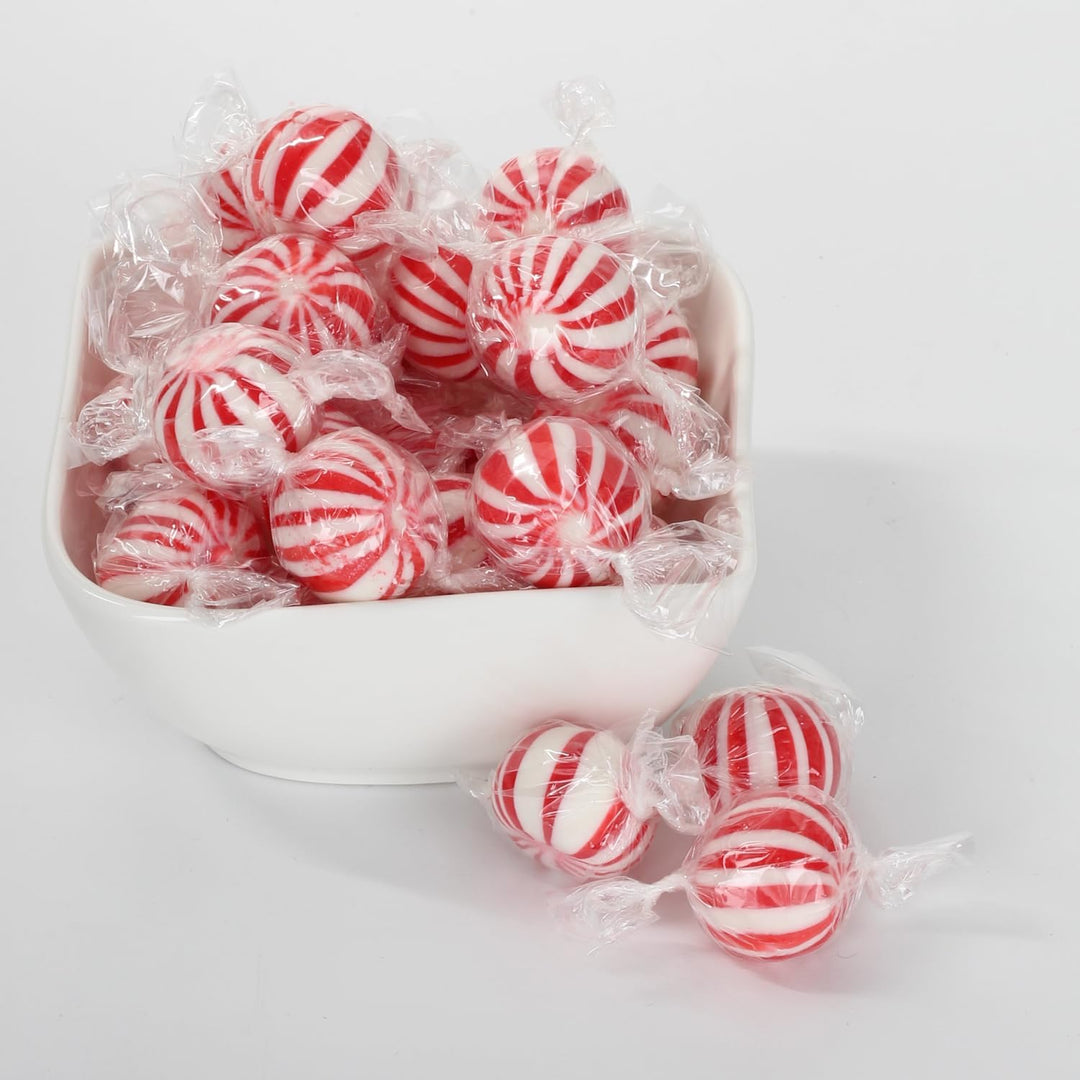 Christmas Peppermint Balls - 5 Pounds - Holiday Mint Bulk Hard Candy - Red and White Striped Hard Candies