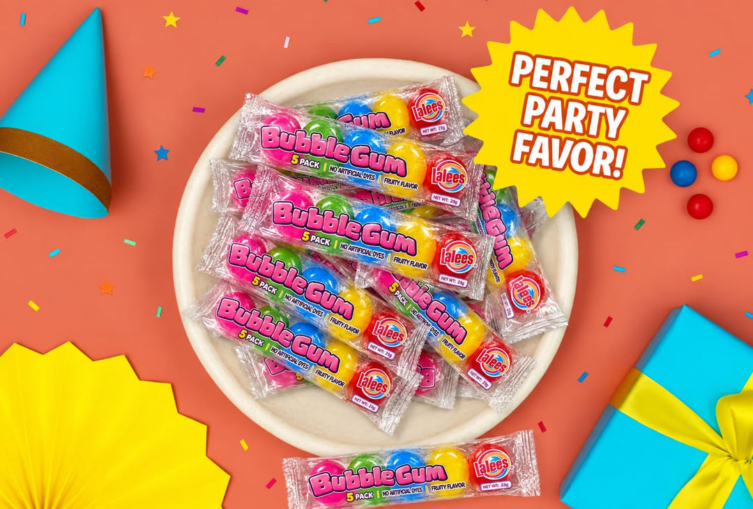 Lalees Gumball Tubes  30 Pack, Rainbow Gum with No Artificial Dyes