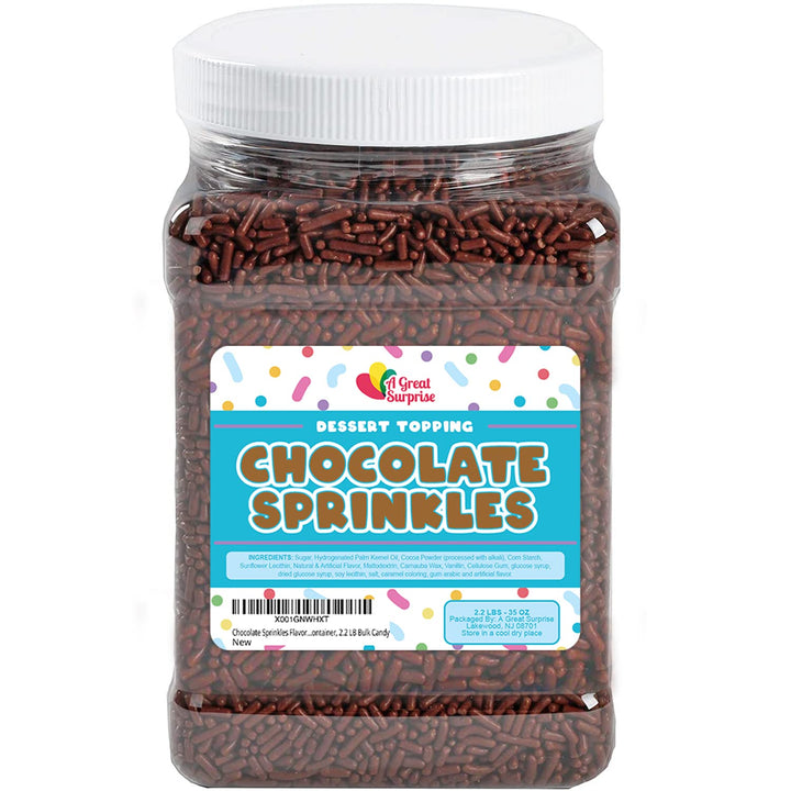 A Great Surprise Chocolate Sprinkles - 2.2 Pounds - Chocolate Jimmies for Ice Cream - Holiday Toppings for Baking, Cake Decorating, Cookies, Cupcake
