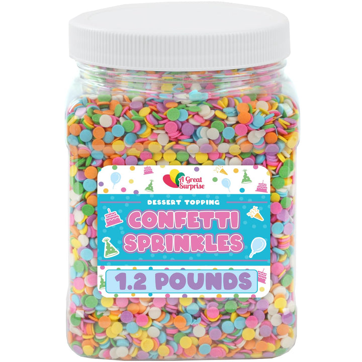 Rainbow Pastel Confetti Sprinkles - 1.2 Lb - Bulk Ice Cream Sprinkles - Funfetti Sprinkles - Flat Round Birthday Sprinkles