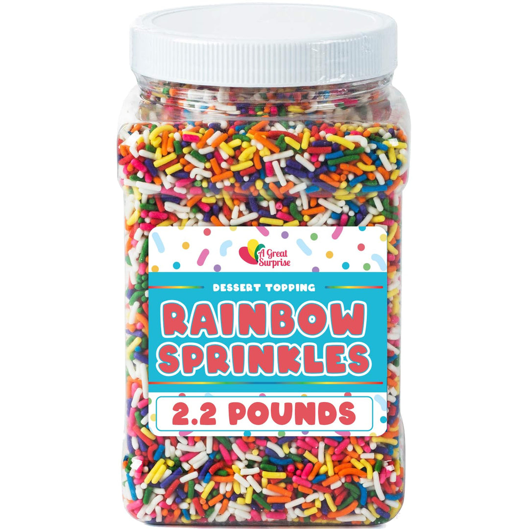 A Great Surprise Rainbow Sprinkles - 2.2 Pounds - Bulk Rainbow Jimmies for Cookies - Birthday Cake for Ice Cream, Baking, Cupcakes, Donuts