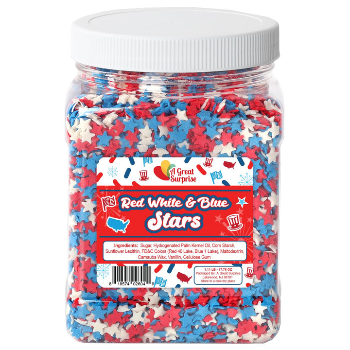 Patriotic Sprinkles - 1.1 Pound - Red White and Blue Stars - Fourth of July Confetti Sprinkles for Cupcakes