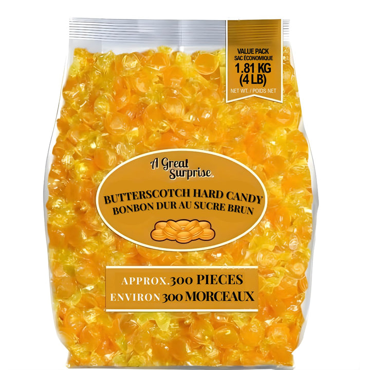 A Great Surprise Premium Butterscotch Hard Candy  4 lb - Individually Wrapped Butterscotch Candy Discs Buttons - Classic Creamy & Old Fashioned Butterscotch flavor Candy