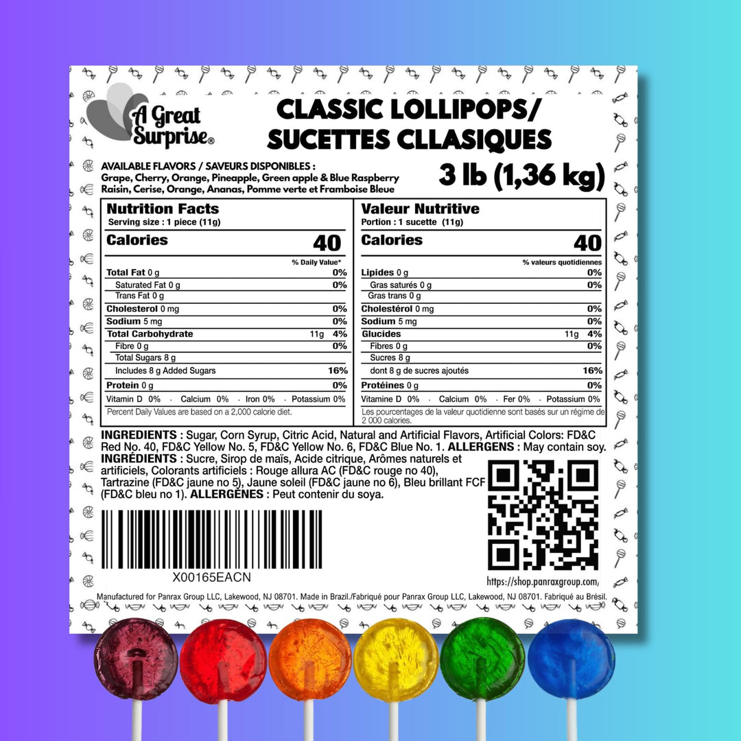 A Great Surprise Classic Lollipops - 3 Pounds - Easter Lollipops for Egg Hunt - Egg Stuffer Individually Wrapped Candies - Flat Round Bulk Suckers For Kids, Doctors Office, Schools, Banks