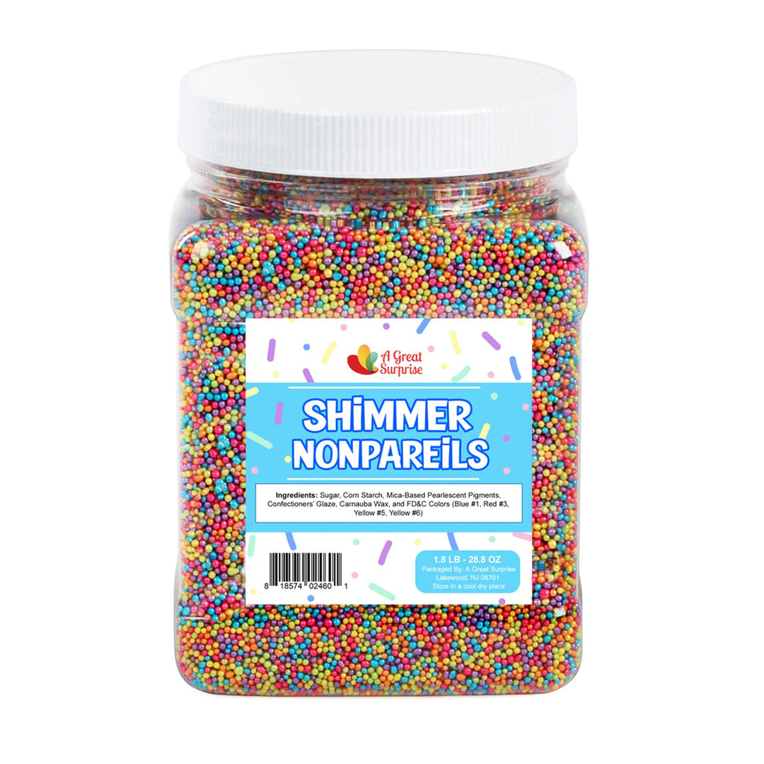 Shimmer Rainbow Nonpareils - Bulk Birthday Rainbow Sprinkles - Decorating Toppings - Jimmies Cake Decorating - 1.8 Pounds