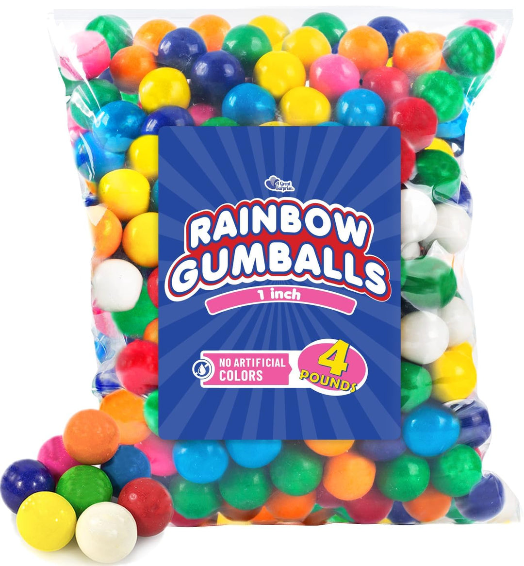 A Great Surprise  1-Inch Rainbow Gumballs  4 lb Bulk Bag  No Artificial Dyes  Vibrant Naturally Colored Gumballs for Vending Machines, Candy Buffets, Party Favors & Refills