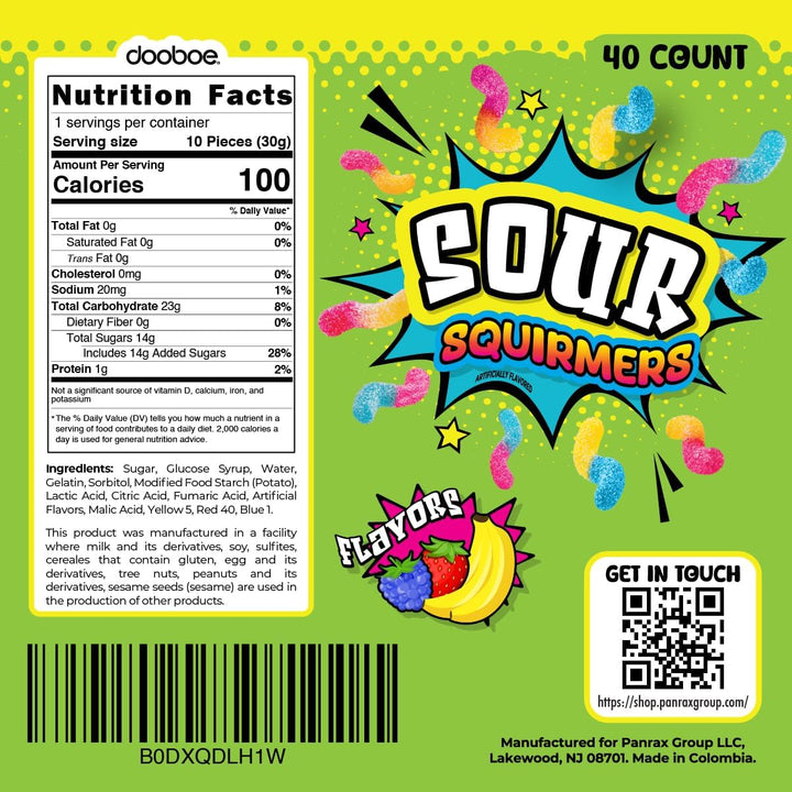 Dooboe Bulk Sour Gummy Worms - 6 Pound Wholesale Box - Approx 100 Peg Bags - Gummy Worms Individually Wrapped for Parties, Classrooms, Pinata