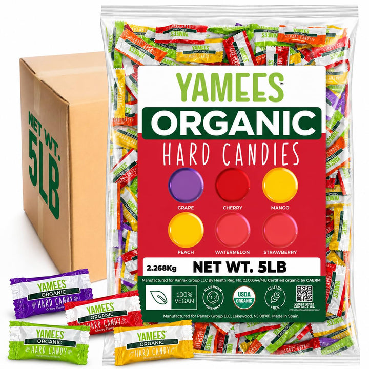 YAMEES Organic Hard Candy, Mixed-Fruit, 5 lb Bulk